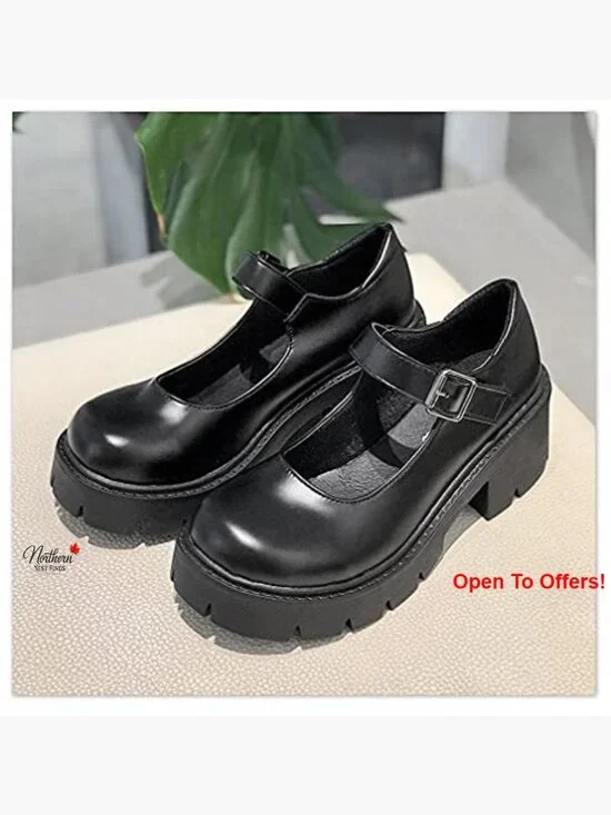 PU Leather Platform Mary Jane Heels with Elastic T-Strap - Picture 3 of 7